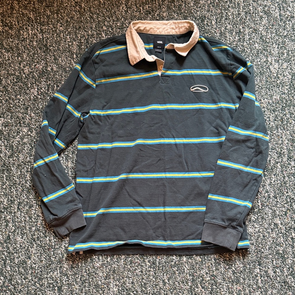 Vans Black and Blue Striped Polo Shirt